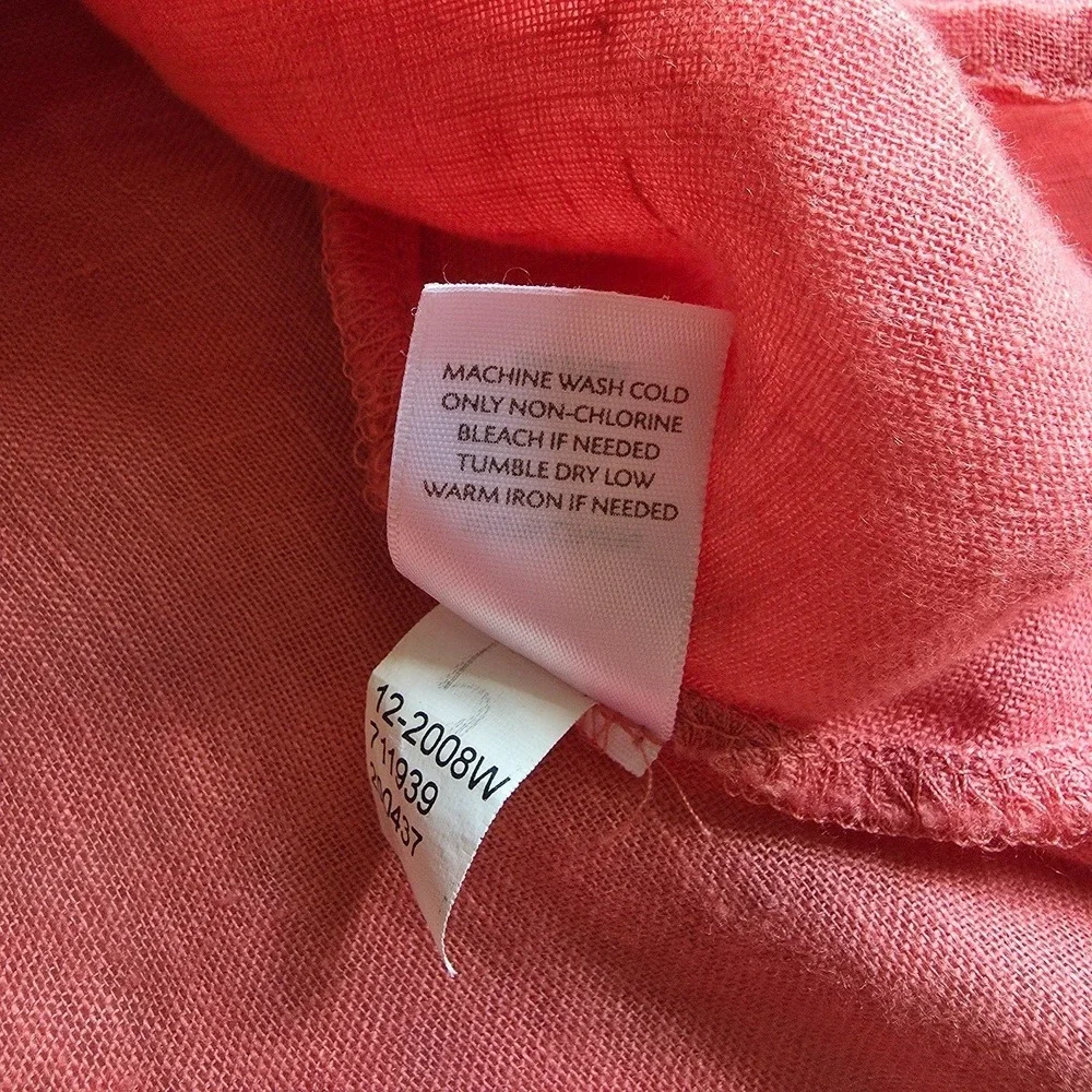 J Jill Linen Button Up Top Sz 2X Pink Pintuck Long Roll Tab Sleeve‎ Boho Beachy - Picture 12 of 13